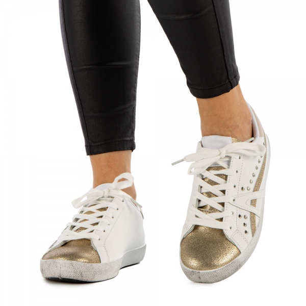Γυναικεία αθλητικά παπούτσια Seran λευκά με χρυσάφι - Kalapod.gr